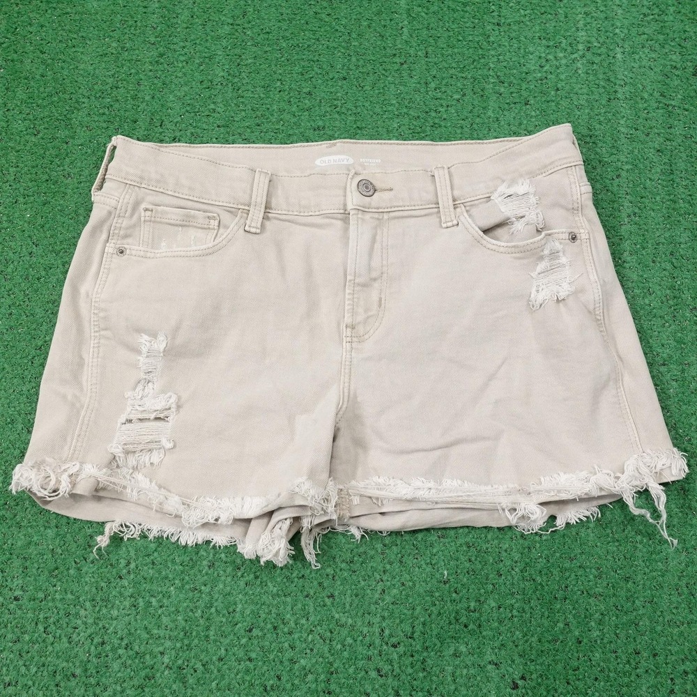 Old Navy Boyfriend Shorts Womens Size 8 Beige Denim 32 Waist 3 Inseam Distressed